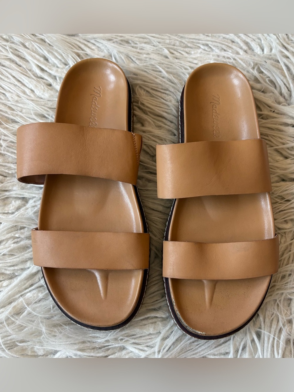Madewell The Charley Double-Strap Camel Brown Leather Slide Sandals ND955 Size 8 - Picture 4 of 10
